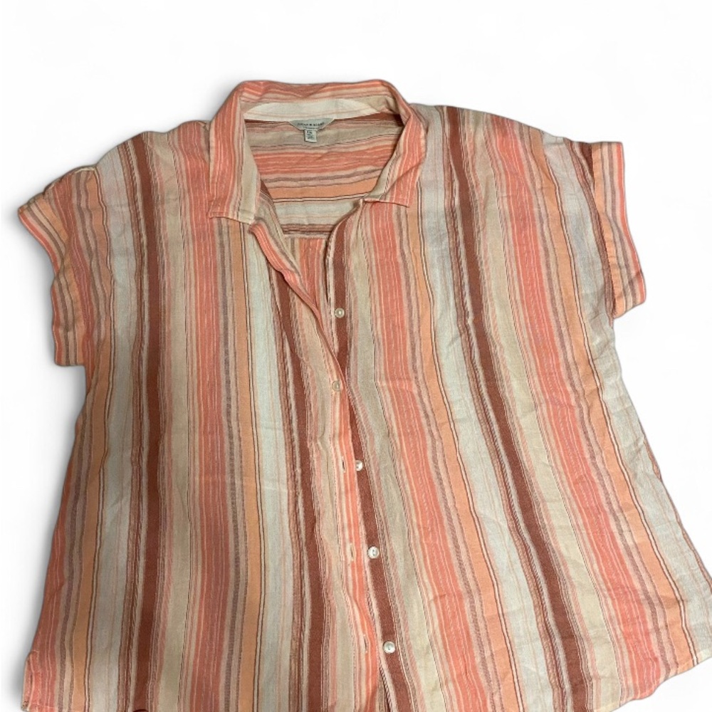 Lucky Brand Pink Cap Sleeve Button Down Shirt